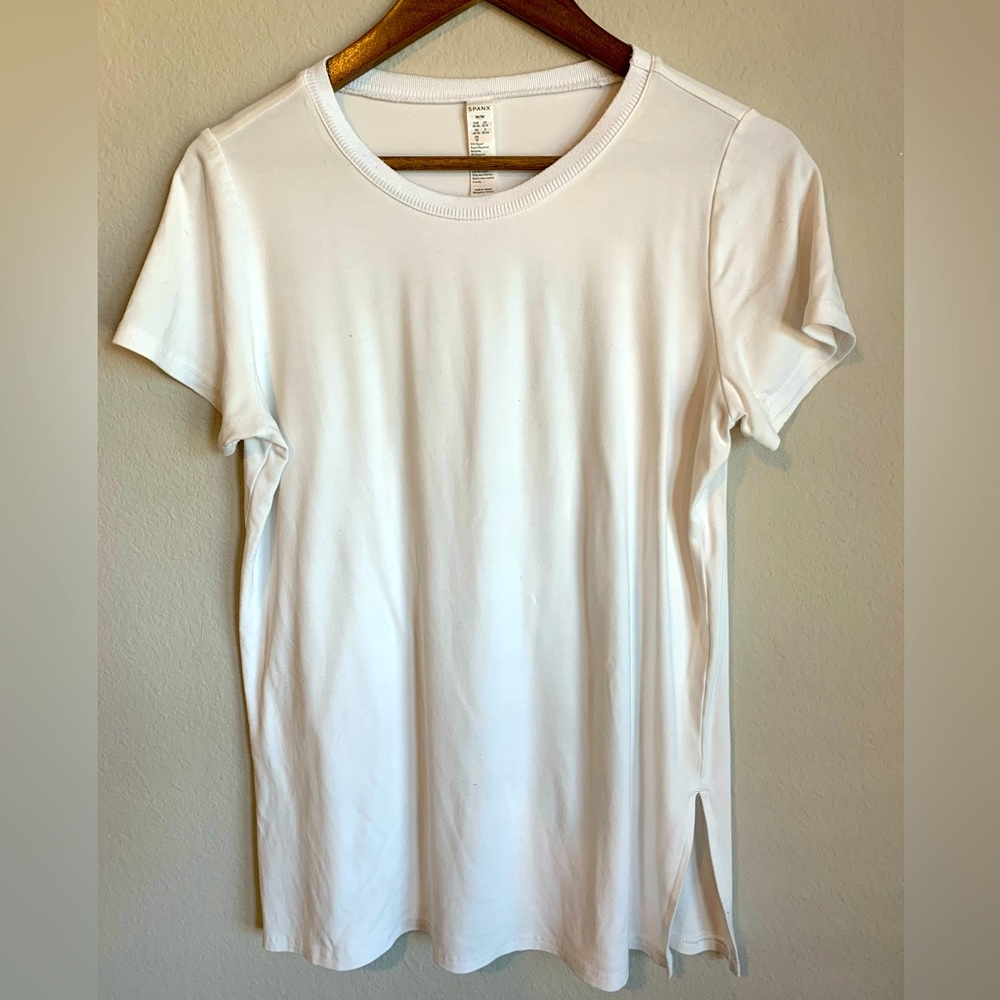 Spanx White Ribbed Neck Short-Sleeve Tee